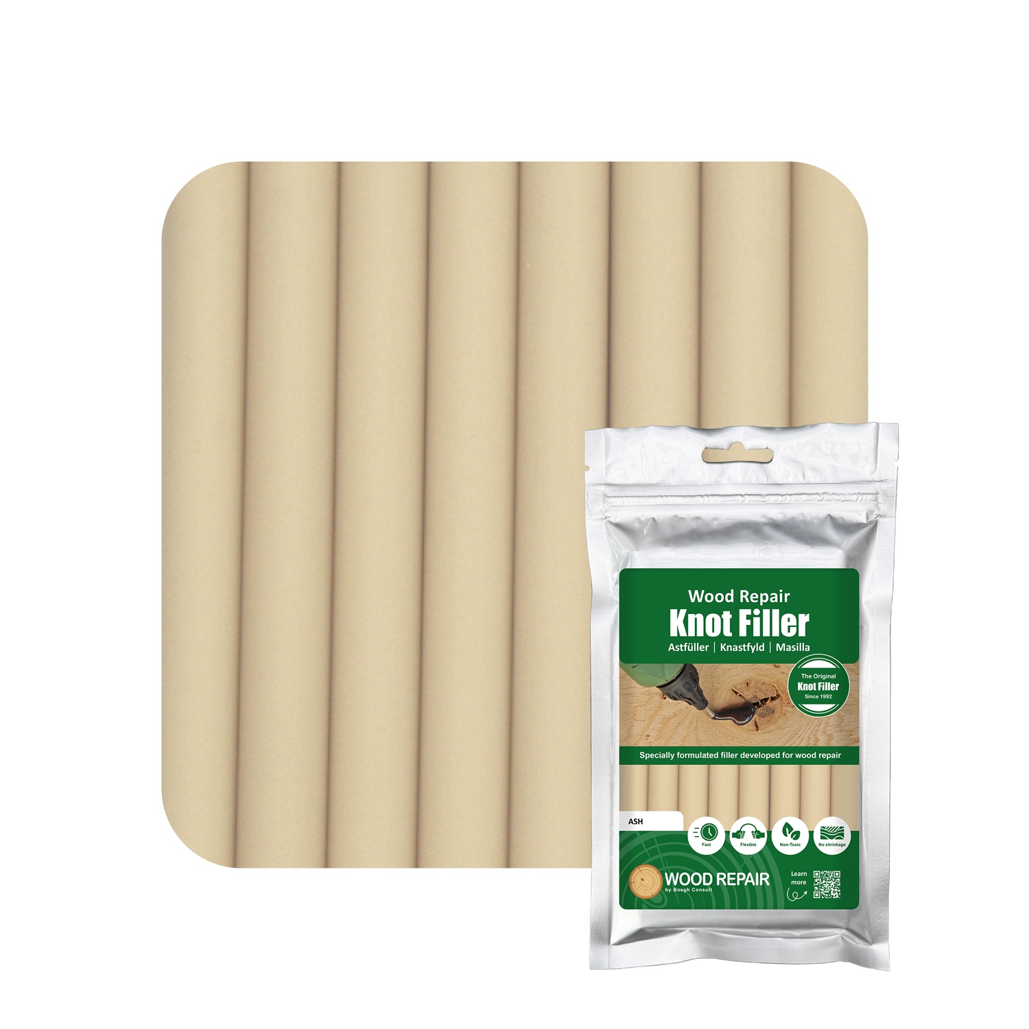 Wood Repair Knot Filler Compact - 150 mm (8 sticks) - Ash